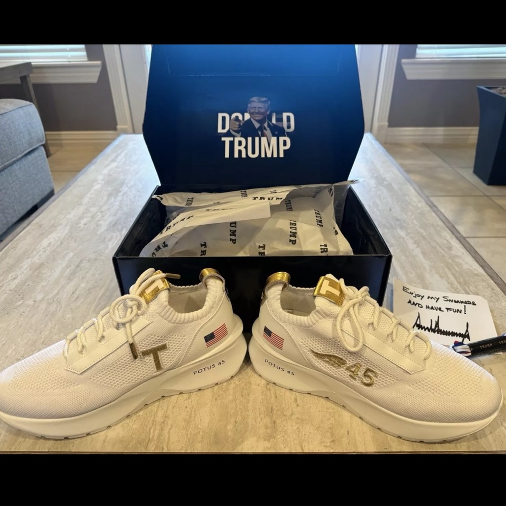 Unique Donald J Trump White Sneakers Men Size 9 Brand New